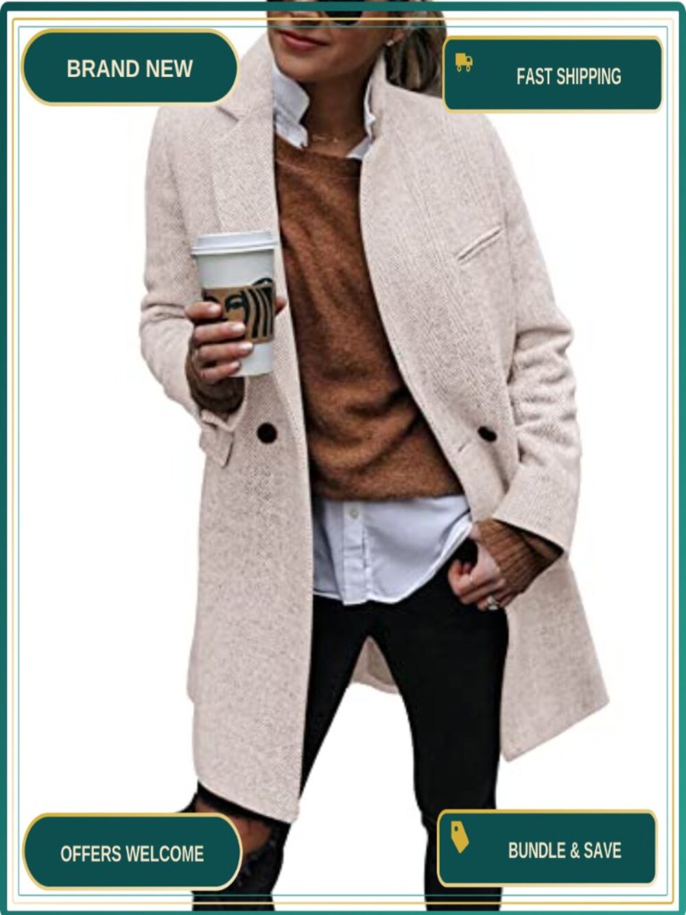 Notch Lapel Double Breasted Trench Coat Peacoat Winter Long Blazer Jacket